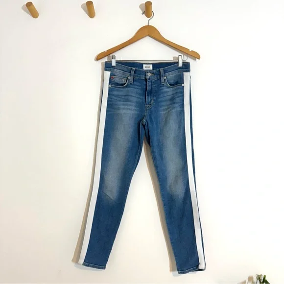 Hudson Natalie Mid Rise Super Skinny Ankle Jeans White Side Stripe Women’s 27 - Picture 3 of 13